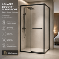 Porte de douche d'hôtel en verre trempé ANSI 8 mm, style luxe doré, entrée à coin carré, coulissante, sur mesure, OEM ODM, en forme de L