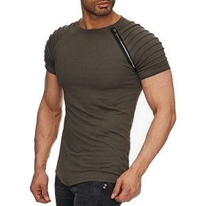 Trade Assurance hombres camisetas colores sólidos Slim pliegues cremallera manga moda manga corta Camiseta cuello redondo ropa Casual Streetwear - Product Image 4
