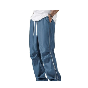 Pantalons de survêtement amples en coton de haute qualité, lourds, gris, en nylon, à jambes larges, fabrication de vêtements, pantalons amples - Product Image 1