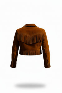 Custom Brown Suede Fringe <b>Jacket</b> <b>Mens</b> Genuine <b>Sheepskin</b> <b>Leather</b> Breathable Windproof Snap Button Western Biker Winter Wear - Product Image 2