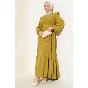Robe de Princesse Plissée Ceinturée Vert Pétrole - Product Image 1