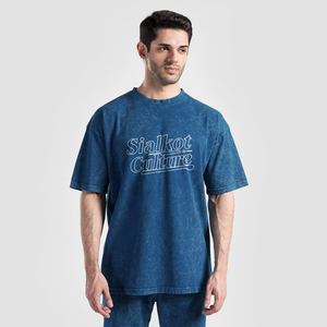 T-shirt surdimensionné en éponge lavée à l'acide avec épaule tombante Streetwear vintage personnalisé pour hommes femmes services d'été OEM/ODM acceptés - Product Image 1