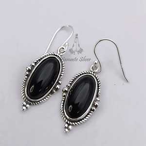 Black <b>Onyx</b> <b>Earrings</b> 925 Sterling Silver Oval Gemstone Dangle Handmade Jewelry - Product Image 3