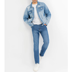 Nouveau style de veste en jean bleue pour hommes veste en jean de bonne qualité à manches longues et col montant veste en jean au design personnalisé - Product Image 2