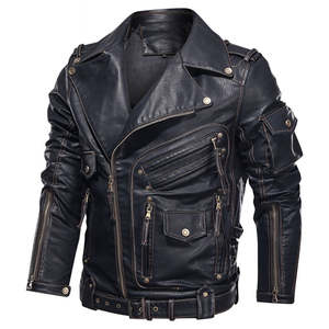 Blouson en cuir de moto décontracté pour homme, style streetwear, avec fermeture éclair sur le devant, en velours côtelé, imperméable et respirant, OEM - Product Image 4