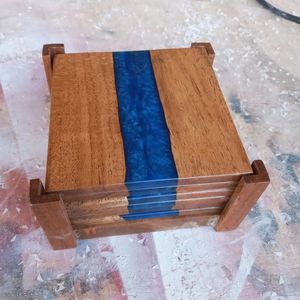 Juego de posavasos de resina de nueva producción SCI con posavasos de resina de madera epoxi redondo cuadrado decorativo con efecto océano - Product Image 5