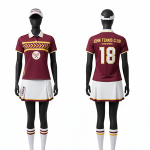 Uniforme de Tenis para Mujer, 180 GSM, Poliéster Interlock, Tela Transpirable, Diseño con Paneles Marrón Dorado, Logotipo Personalizado por Sublimación - Product Image 1