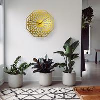 Jam Dinding Modern Ruang Tamu Quartz Art Deco Baja/Kayu 60cm Unik Persegi Mandala Geometri Gaya Antik Dekor Jarum