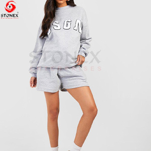 Cotton Women Custom Training Jogging Wear 2 Piece Set Sportswear Oversized Crewneck Shorts Tracksuits Jogger Set - Product Image 6