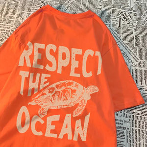 Camiseta Respect The Ocean Green Turtle para hombre, ropa de gran tamaño, camiseta de algodón de manga corta transpirable de estilo Hip Hop Harajuku para verano - Product Image 3