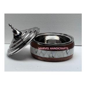 Cazuela de acero inoxidable con incrustaciones de perlas para la madre, calentador de alimentos de madera, cazuela - Product Image 2