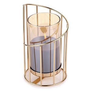 Geometric Metal Tea Light Holder Golden Candlestick Decorative Removable Glass Cover for Christmas Holiday Pillar <b>Candle</b> Holder - Product Image 2