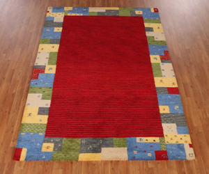 Beau tapis multicolore fait à la main tufté à la main Taille personnalisable Motif abstrait rouge vif - Product Image 1