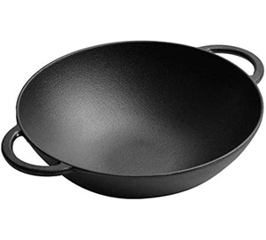 Batterie de cuisine en fonte pour la cuisine Kadai en fonte naturellement antiadhésive Kadai en fonte pré-assaisonnée avec poignées plates - Product Image 2