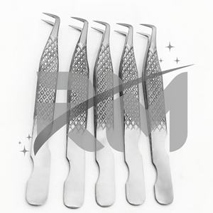 Pince à épiler pour extensions de cils RMI Silver Matt, en acier inoxydable, avec poignée en diamant et design de coupe / Ensemble de pinces à épiler - Product Image 3