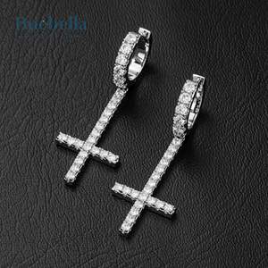 Vente chaude 925 Sterling Silver 14k Or Glacé Inversé Croix Boucles D'oreilles pour hommes Cadeau Rappeur Style Bijoux - Product Image 3
