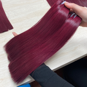 Super Double Drawn Luxe 100% Cheveux Humains Vietnamiens Couleur Bourgogne Foncé Trame de Cheveux Os Droite Prix de Gros de Haute Qualité - Product Image 1