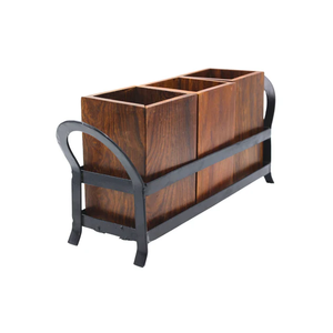 Wooden & Wrought Iron Cutlery Stand with 3 Wooden Jars Elegant Dining <b>Table</b> Cutlery Holder wood <b>spoon</b> containers - Product Image 4