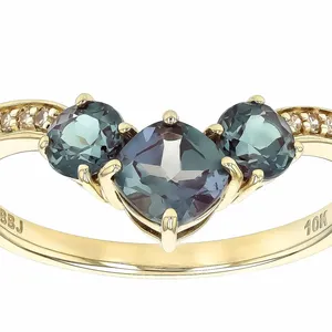 迷人的蓝色实验室亚历山大 & 香槟钻石10k黄金戒指 | 美丽与奢华的融合 | 精美珠宝戒指