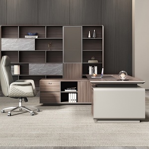 Grand bureau de direction en forme de I, mobilier de bureau modulaire en panneaux de bois, table de direction extensible de luxe, bureau commercial robuste - Product Image 4