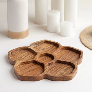 Meilleur prix plateau de service en bois en forme de fleur pour bonbons aux fruits secs fête Restaurant maison noël utiliser des assiettes élégantes - Product Image 4