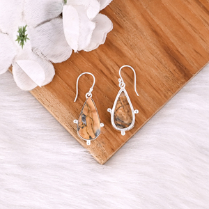 Boucles d'oreilles classiques en jaspe Malinga, plaquées argent, en laiton, pendantes, style tendance, boucles d'oreilles en laiton pour mariages et fêtes - Product Image 4