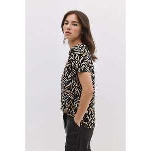 T-shirt décontracté à col en V à motifs et manches longues en viscose/polyester - Product Image 4