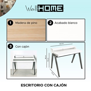 WELL HOME 'Nere' Escritorio para computadora blanco con patas grises 110x86x75cm - Product Image 2