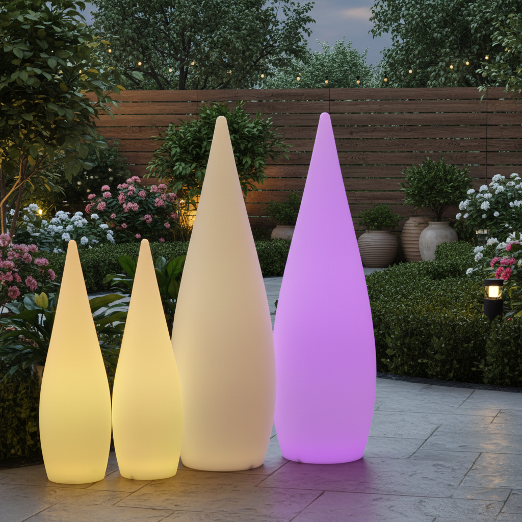 Large Cylindrical LED Floor Lamp Alphanumeric Rechargeable Garden Light Solar Power Waterdrop Design for Outdoor Christmas Light