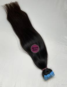 Extensions de cheveux bruts indiens à texture naturelle vierge droite de qualité 12A, cuticules alignées à partir d'un seul modèle d'application de ruban de donneur - Product Image 3