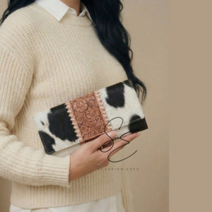 Genuine Tooled Leather <b>Wallet</b> Western Handmade Hair-On Leather <b>Trifold</b> <b>Wallet</b> Floral Embossed Cowgirl Vintage Fashion <b>Wallet</b> - Product Image 4