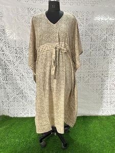 Pur coton indien main bloc caftan terreux élégant confortable vêtements de jour maman tenue robe d'été robe de nuit Bagru imprimer robes décontractées - Product Image 3