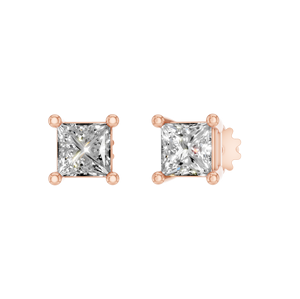 ต่างหูเพชรเม็ดเดี่ยวทรงสี่ง่ามหรูหราสีทองแบบเจ้าหญิงเจียระไน14K สำหรับผู้หญิงได้รับการรับรองสำหรับปาร์ตี้ - Product Image 1