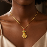 Collier pendentif gourde en or K avec zircone cubique et chaîne corde, bijoux ethniques pour mariages et fêtes, cadeau culturel, fournisseur en gros