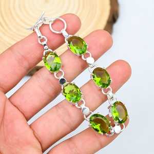 Pulsera de peridoto verde brillante bohemio de Plata de Ley 925, joyería ajustable hecha a mano, piedras preciosas facetadas ovaladas para regalo de mujer - Product Image 3