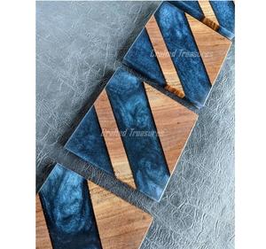 New Style Acacia Wood and Resin Drink <b>Coasters</b> Decorative Wood Resin <b>Coasters</b> for Drinking <b>with</b> <b>Holder</b> Heat Resistant <b>Coaster</b> - Product Image 4