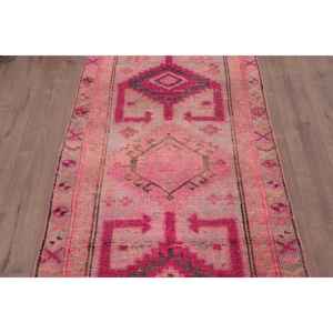 Alfombra Vintage Estilo Runner, Alfombra Turca de 3.6x9.6 pies, Alfombra de Lana Sólida Rosa - Product Image 3