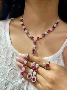 Hermoso collar combinado de diamantes americanos con corte de estrella de diseñador con pendientes, pulsera y anillo, conjunto de collar mínimo de lujo - Product Image 4