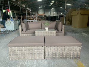 High Quality Modern Farmhouse Apartment Outdoor Grey Rattan Wicker Steel Furniture Set Tempered Glass Sofa Chair Living Room - Product Image 3