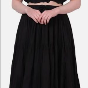 Wevez กระโปรงยาวสำหรับผู้หญิง, กระโปรงยาวผ้าฝ้าย32หลา4-Tiered กระโปรงยาวสีดำบานย้อมสีเรียบลำลอง - Product Image 1