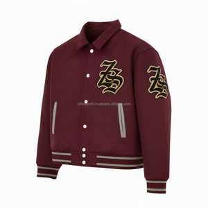 Veste universitaire en laine mélangée de qualité supérieure Corps marron avec bordure grise Logo brodé personnalisé Veste universitaire de style classique pour homme - Product Image 3
