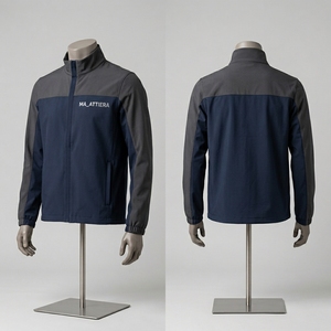 Chaqueta deportiva informal ligera con cuello alto y cremallera, color azul marino y gris, para hombre, cortavientos para exteriores. - Product Image 1