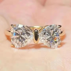 Heart Shaped Lab Grown 2CTW VS1 Diamond <b>Ring</b> 14K Solid Gold with Bow Style Engagement Tie Unique Engagement <b>Ring</b> - Product Image 1