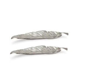 Reusable Silver Rectangle <b>Leaf</b> Shaped Aluminum Serving Tray with <b>Art</b> Deco Design for Home Decor Tabletop Decoration - Product Image 5