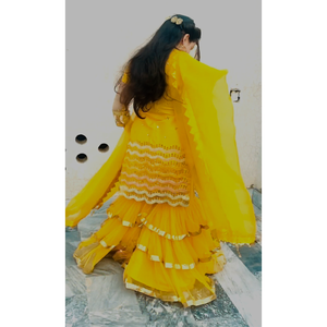 Elegante Vestido Estilo Garara con Corte en A, Hecho a Mano con Tela de Chifón, Cintura Natural, Manga Corta y Volantes para Ocasiones Festivas - Product Image 5