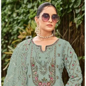 Bordado de lujo Khatli Work Santoon Patchwork Designer Dupatta-Declaración-Making Organza Shalwar Kameez Set para fiestas - Product Image 1