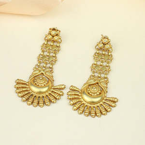 Anokhi Nupur Chandbali <b>Earrings</b>-Gold Tone Cultural Collectible Jewelry Women's 7.3cm Length Lattice Link Design - Product Image 1