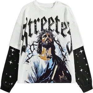 T-shirt grande taille pour hommes Couleur personnalisée Imprimé à manches longues Coupe classique surdimensionnée Col en O avec coupe confortable - Product Image 1