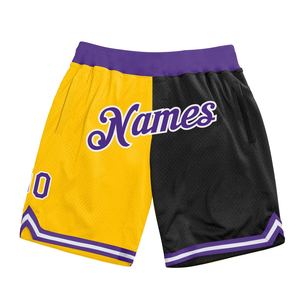Industrie Direct Engro Sportswear Basketball Shorts Personnalisé Or Violet-Noir Authentique Throwback Split Fashion Basketball Shorts - Product Image 1
