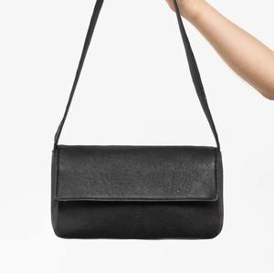 Bolso de Hombro Minimalista de Cuero Genuino Negro con Cierre de Cremallera Vintage para Mujer, Bolso Bandolera Clásico de Noche, Elegante - Product Image 1